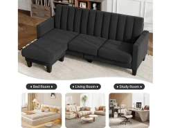 Sofá|DripeX Sofá de canto reversível de 3/4 do lugar em tecido - meridiano ou pouf - listras verticais - 208x76x85cm Preto
