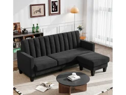 Sofá|DripeX Sofá de canto reversível de 3/4 do lugar em tecido - meridiano ou pouf - listras verticais - 208x76x85cm Preto