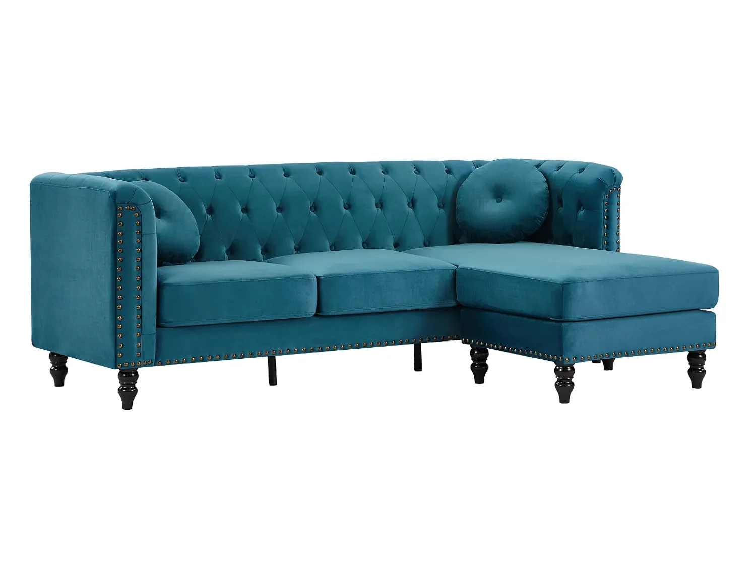Sofá|Vente-unique Sofá de canto reversível em veludo acolchoado azul-esverdeado TURNER Azul esverdeado