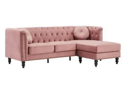 Sofá|Vente-unique Sofá de canto reversível em veludo acolchoado cor-de- velho TURNER Rosa