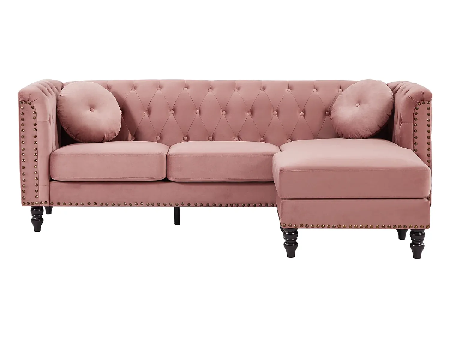 Sofá|Vente-unique Sofá de canto reversível em veludo acolchoado cor-de- velho TURNER Rosa