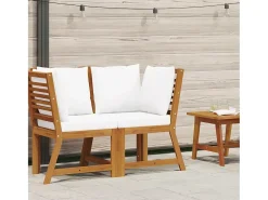 Online vidaxl Sofá de canto seccional c/ almofadão cor creme acácia maciça Natural claro