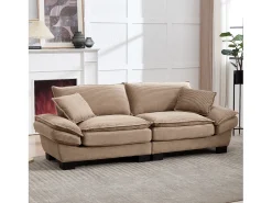 Sofá|Merax Sofá de casal moderno - 224 x 81 x 81 cm - com edredom - para quarto e escritório - veludo - cáqui Caqui