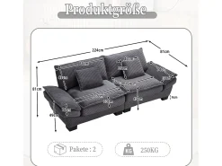 Sofá*Merax Sofá de casal moderno - 224 x 81 x 81 cm - com edredom - para quarto e escritório - veludo - cinza Cinzento
