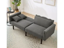 Sofá|KOMHTOM Sofá de dois lugares com função de relaxamento, tecido de algodão e linho, espuma de alta densidade, Cinzento