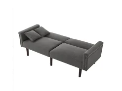 Sofá|KOMHTOM Sofá de dois lugares com função de relaxamento, tecido de algodão e linho, espuma de alta densidade, Cinzento