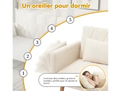 Sofá| Sofá de dois lugares com função de cama | Sofá-cama dobrável de veludo para espaços pequenos | Cama de hóspedes compacta para sala de estar, quarto e home theater Bege