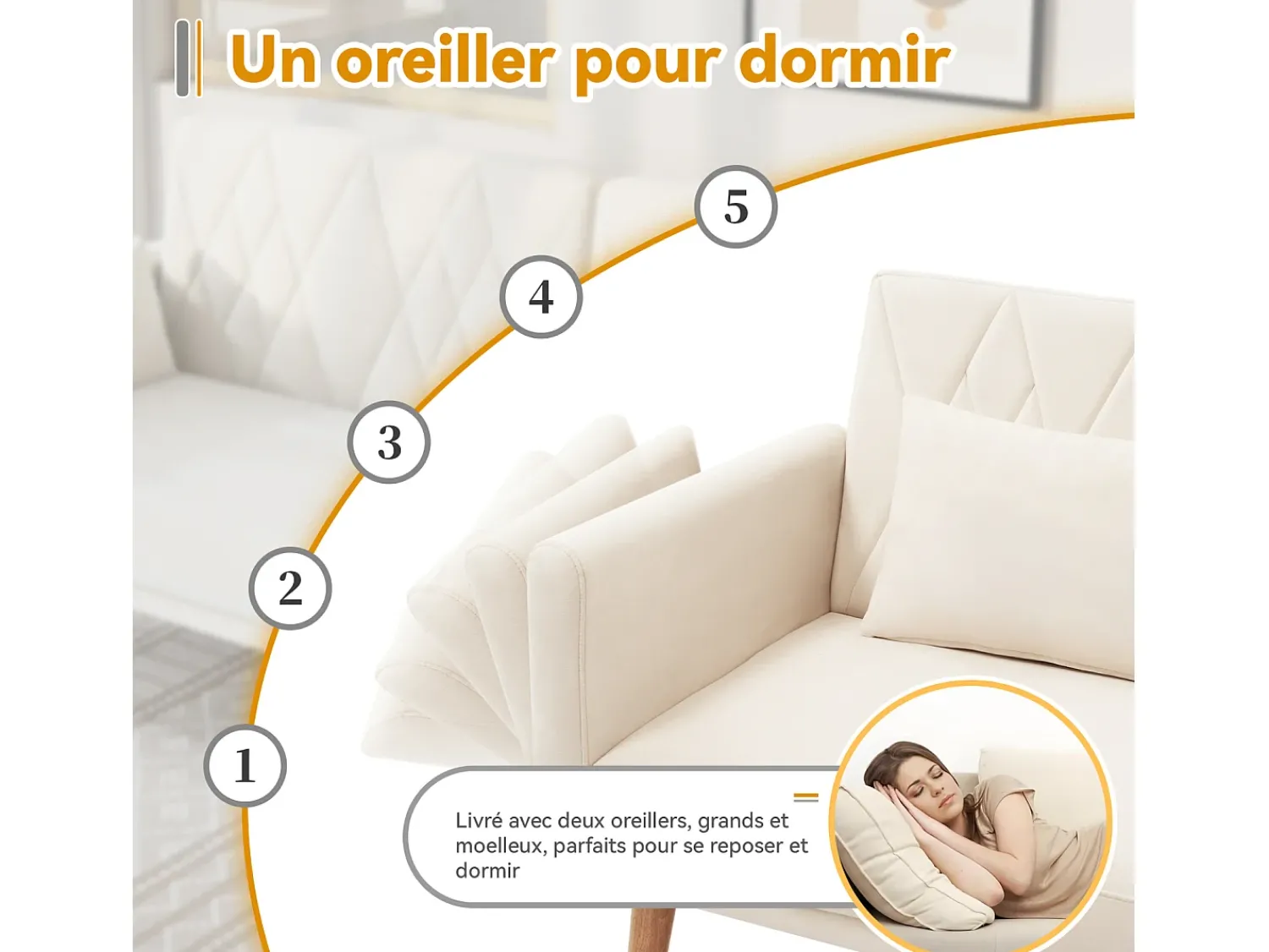 Sofá| Sofá de dois lugares com função de cama | Sofá-cama dobrável de veludo para espaços pequenos | Cama de hóspedes compacta para sala de estar, quarto e home theater Bege