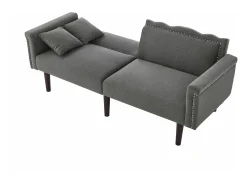 Sofá| Sofá de dois lugares com função reclinável, encosto duplo ajustável independentemente, detalhes em metal, tecido em algodão e linho, . Preto