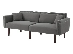 Sofá| Sofá de dois lugares com função reclinável, encosto duplo ajustável independentemente, detalhes em metal, tecido em algodão e linho, . Preto