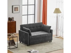 Hot Sofá de dois lugares, sofá para sala de estar, sofá com função de cama, encosto ajustável, tecido chenille, Preto