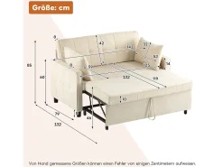 Sofá* Sofá de dois lugares, sofá para sala de estar, sofá com função de cama, encosto ajustável, tecido chenille, Bege