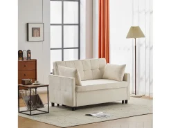 Sofá* Sofá de dois lugares, sofá para sala de estar, sofá com função de cama, encosto ajustável, tecido chenille, Bege