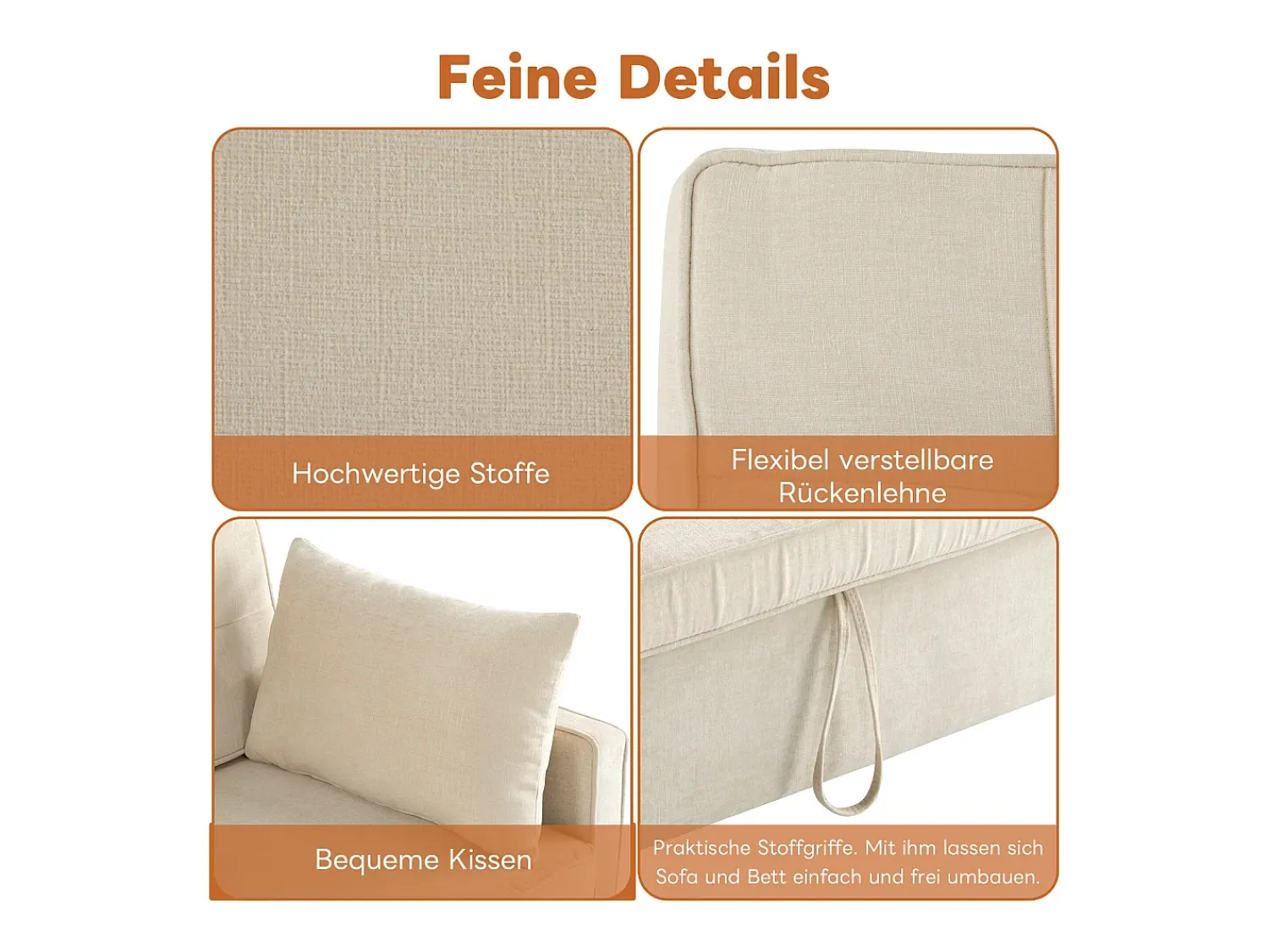 Sofá* Sofá de dois lugares, sofá para sala de estar, sofá com função de cama, encosto ajustável, tecido chenille, Bege