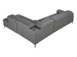 Angel Cerda Sofá de relaxamento com chaise longue direita em pele cinzenta escura 6111^ Sofá