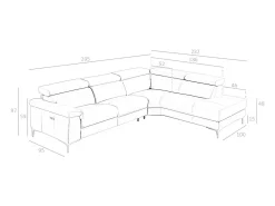 Angel Cerda Sofá de relaxamento com chaise longue direita em pele cinzenta escura 6111^ Sofá