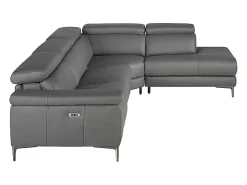 Angel Cerda Sofá de relaxamento com chaise longue direita em pele cinzenta escura 6111^ Sofá