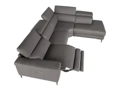 Angel Cerda Sofá de relaxamento com chaise longue direita em pele cinzenta escura 6111^ Sofá