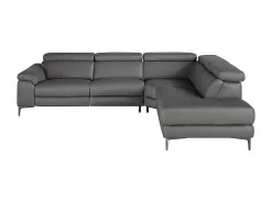 Angel Cerda Sofá de relaxamento com chaise longue direita em pele cinzenta escura 6111^ Sofá