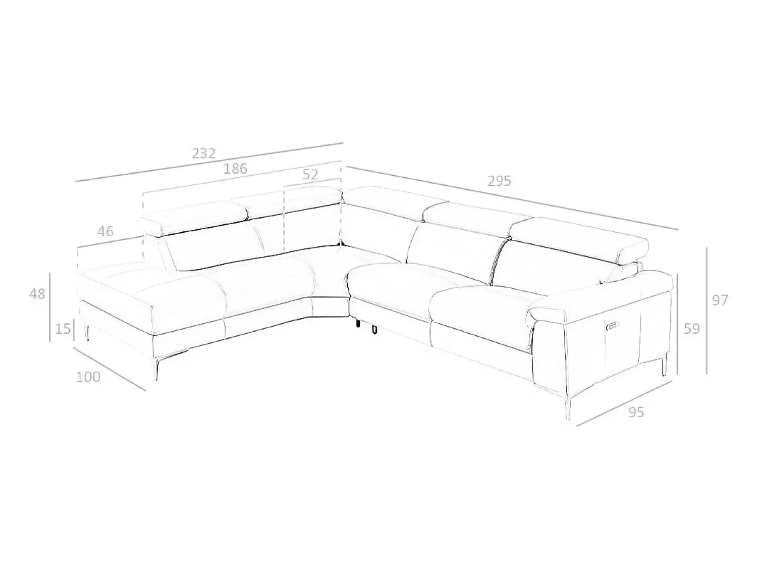 Sofá|Angel Cerda Sofá de relaxamento com chaise longue esquerda em pele cinzenta escura 6112 Bege