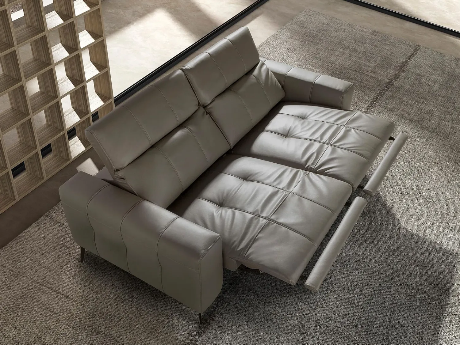 Sofá*Angel Cerda Sofá de relaxamento de 3 lugares em pele cinzenta 6210 Cinzento