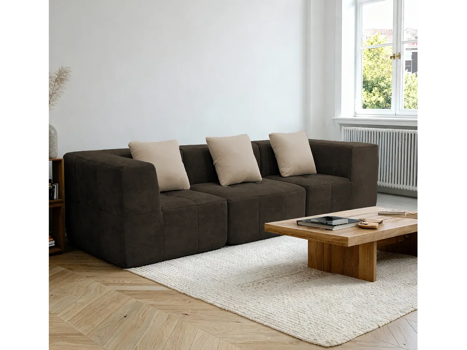Sofá de sala Eden Simple 3 lugares - marrom areia^ Sofá