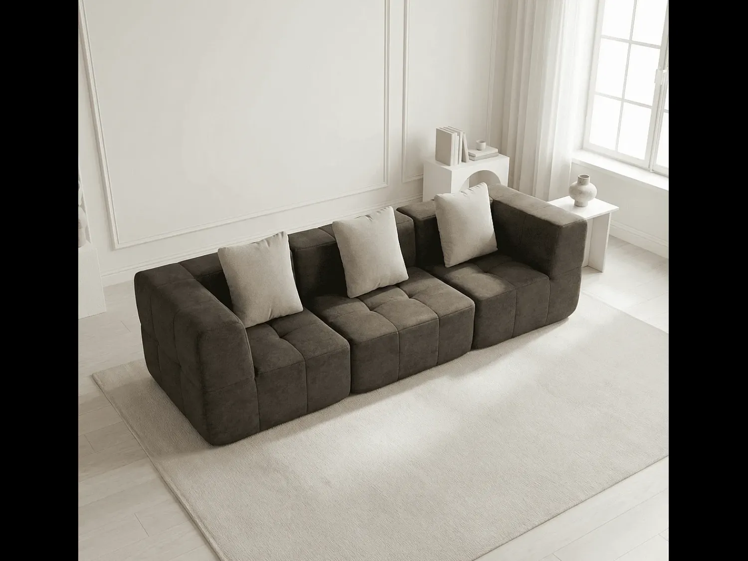 Sofá de sala Eden Simple 3 lugares - marrom areia^ Sofá