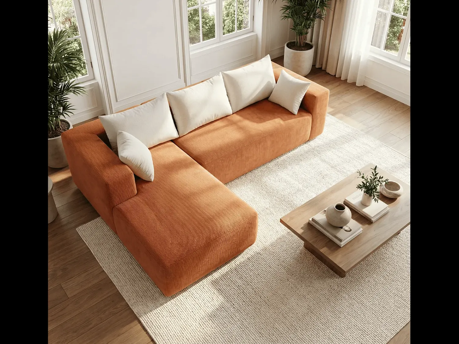 Sofá* Sofá de sala Luna 3 lugares - laranja branco esquerda Cor de laranja