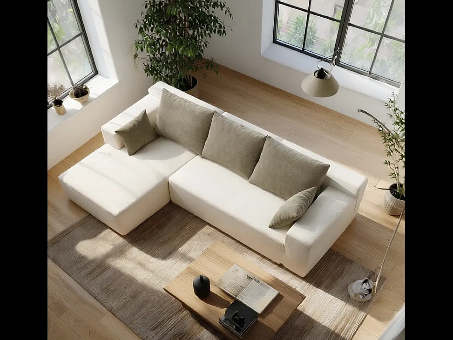Sofá de sala Luna 3 lugares - branco areia esquerda Branco sujo