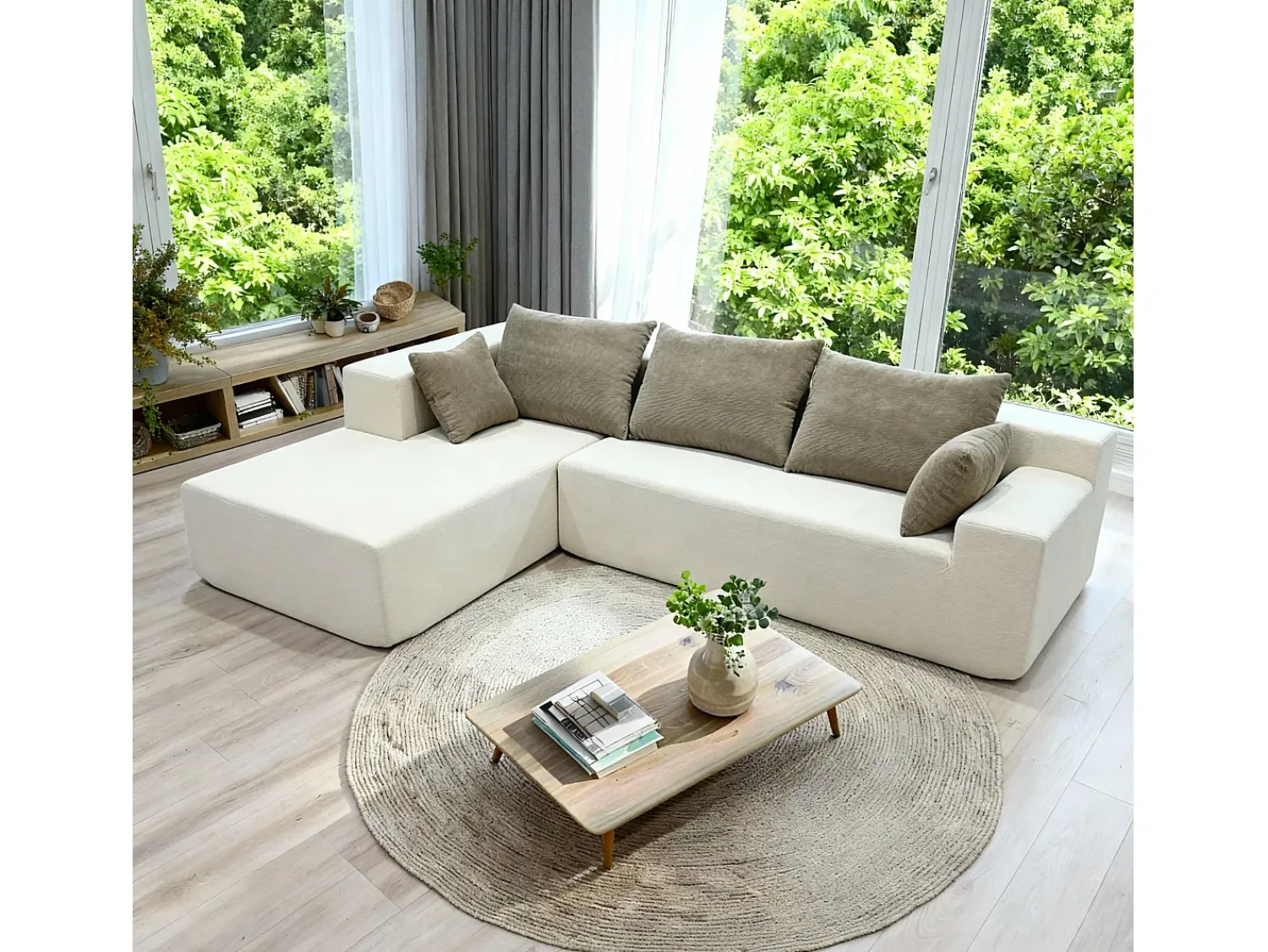 Sofá de sala Luna 3 lugares - branco areia esquerda Branco sujo