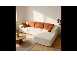 Sofá de sala Luna 3 lugares - branco laranja direita^ Sofá