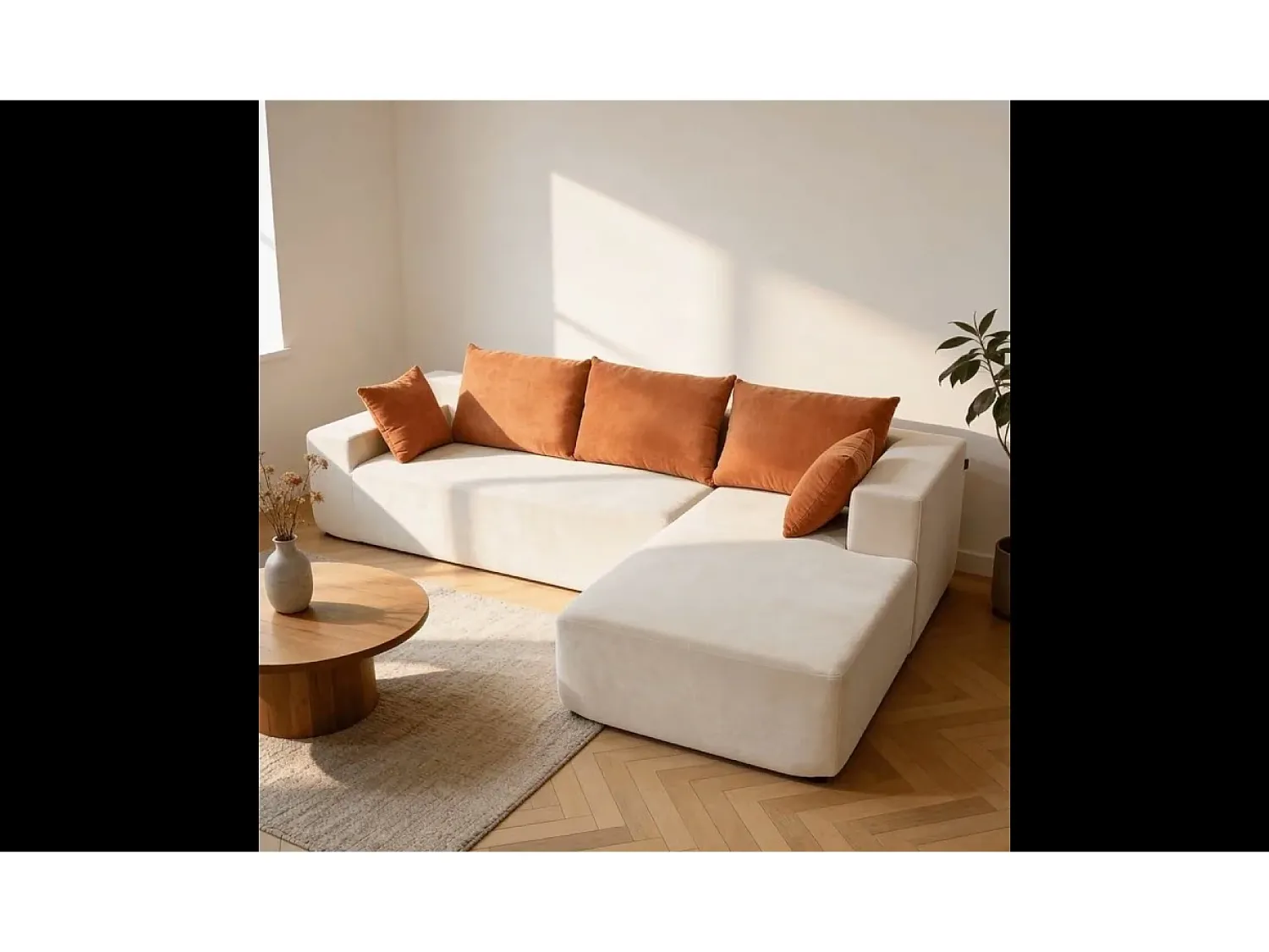 Sofá de sala Luna 3 lugares - branco laranja direita^ Sofá