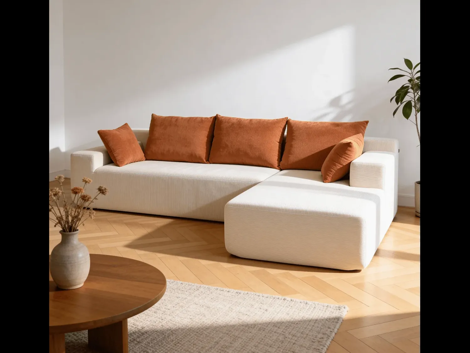 Sofá de sala Luna 3 lugares - branco laranja direita^ Sofá