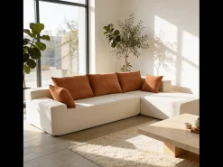 Sofá de sala Luna 3 lugares - branco laranja direita^ Sofá