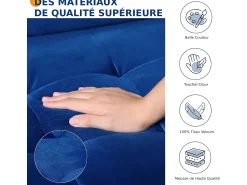 Hot DripeX Sofá de veludo de 2 -Set, mini sofá de quarto com apoios de braços, pés de madeira cônica, sofá fixado um encosto de baixo Azul
