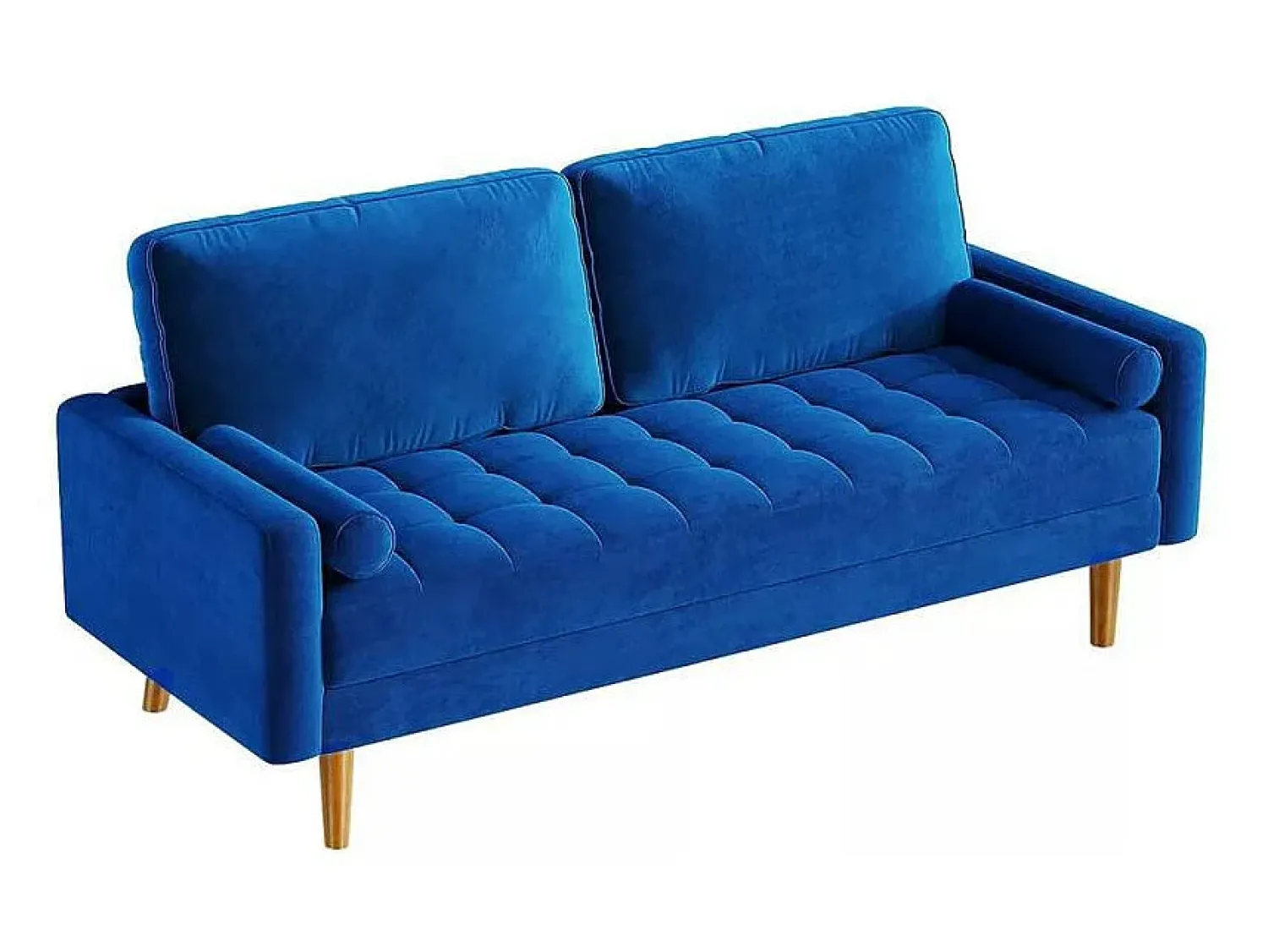 Hot DripeX Sofá de veludo de 2 -Set, mini sofá de quarto com apoios de braços, pés de madeira cônica, sofá fixado um encosto de baixo Azul