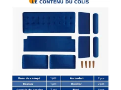 Hot DripeX Sofá de veludo de 2 -Set, mini sofá de quarto com apoios de braços, pés de madeira cônica, sofá fixado um encosto de baixo Azul