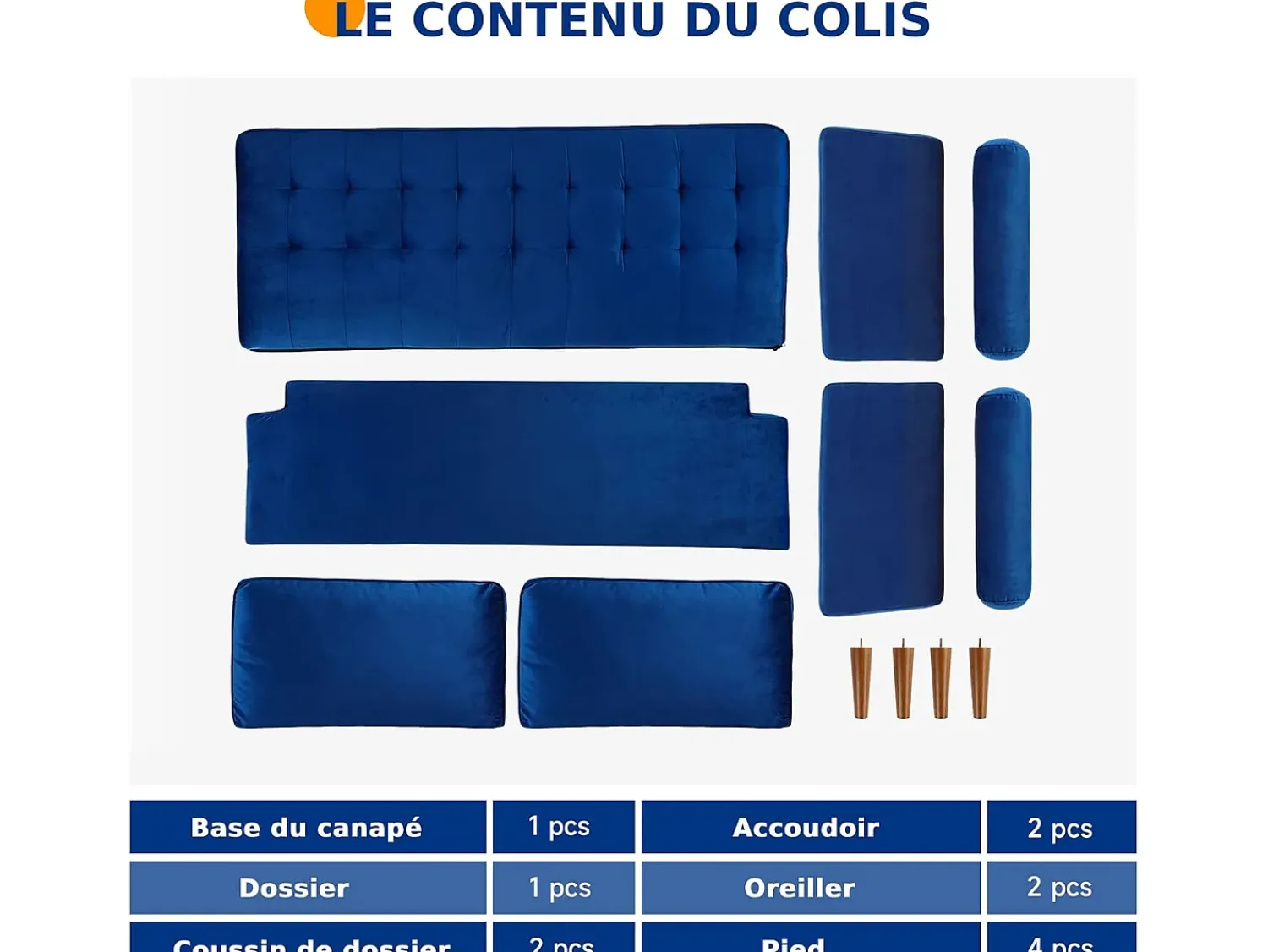 Hot DripeX Sofá de veludo de 2 -Set, mini sofá de quarto com apoios de braços, pés de madeira cônica, sofá fixado um encosto de baixo Azul