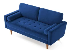 Sofá*DripeX Sofá de veludo moderno de 2 -sofá de veludo, braços acolchoados, madeira maciça, madeira macia, 143x77x86cm Azul