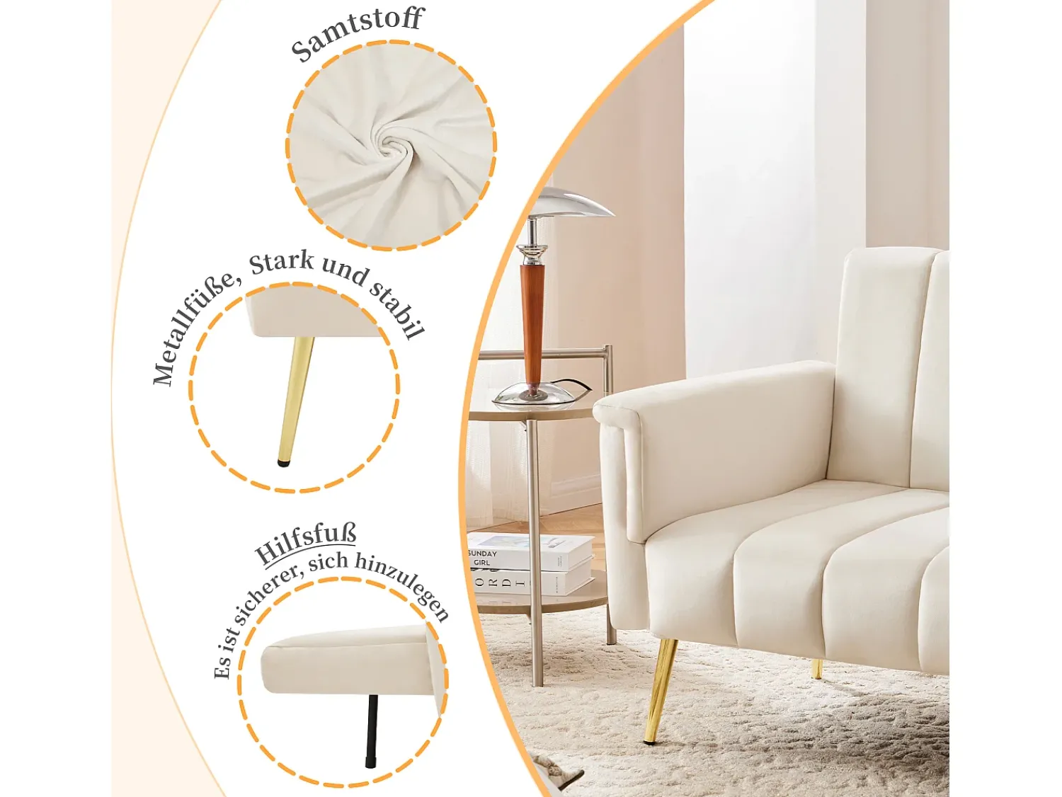 Discount Merax Sofá de veludo de 3 lugares - 3 em 1 - Encosto e braços ajustáveis - 184 x 79 x 71 cm Bege