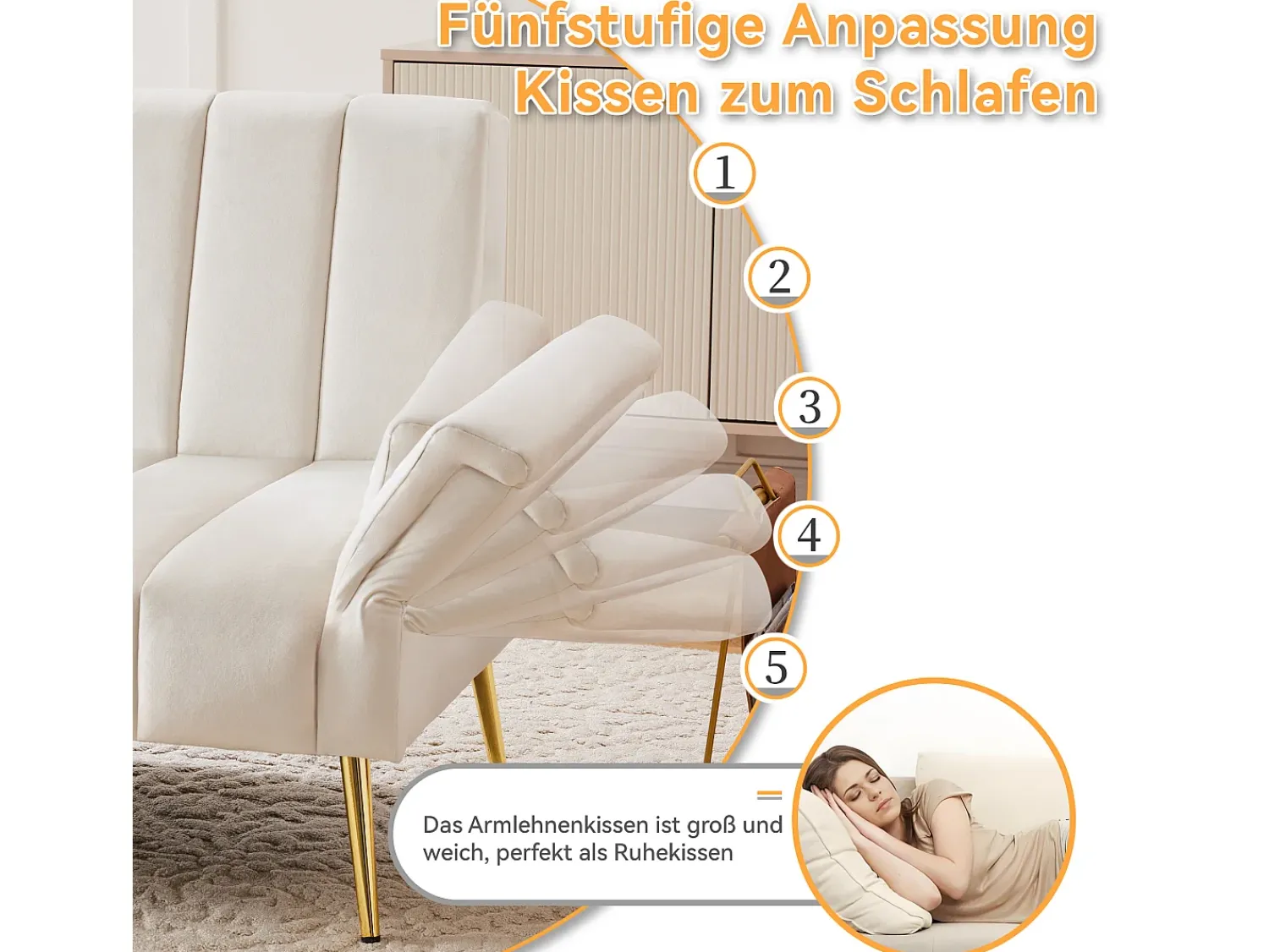 Discount Merax Sofá de veludo de 3 lugares - 3 em 1 - Encosto e braços ajustáveis - 184 x 79 x 71 cm Bege
