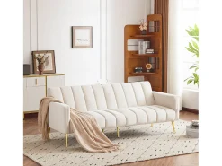 Discount Merax Sofá de veludo de 3 lugares - 3 em 1 - Encosto e braços ajustáveis - 184 x 79 x 71 cm Bege
