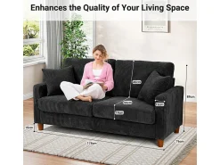 DripeX Sofá de Veludo Caneado 2 Lugares, com 2 Almofadas, assentos profundos de 56cm, 178x76x89cm,^ Sofá