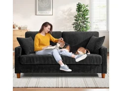 DripeX Sofá de Veludo Caneado 2 Lugares, com 2 Almofadas, assentos profundos de 56cm, 178x76x89cm,^ Sofá