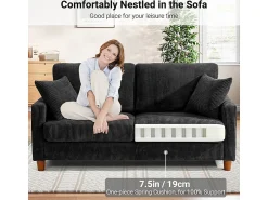 DripeX Sofá de Veludo Caneado 2 Lugares, com 2 Almofadas, assentos profundos de 56cm, 178x76x89cm,^ Sofá