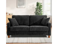 DripeX Sofá de Veludo Caneado 2 Lugares, com 2 Almofadas, assentos profundos de 56cm, 178x76x89cm,^ Sofá