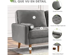 DripeX Sofá de veludo cinza de 2 - sofá de veludo cinza, mini sofá de quarto, com apoios de braços cônicos e pés, uma região lombar - 148,5x78x85cm^ Sofá