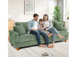 DripeX Sofá de veludo com nervuras com telhas de 3, grande sofá reto e acolchoado moderno com assentos extras profundos de 53cm - 2 almofadas - 220x76x84cm -^ Sofá