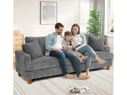 Sofá|DripeX Sofá de veludo com nervuras com telhas de 3, grande sofá reto moderno acolchoado com assentos extras profundos de 53 cm - 2 almofadas - 220x76x84cm - cinza cinza Cinzento