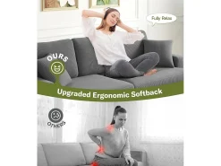 Sofá|DripeX Sofá de veludo com nervuras com telhas de 3, grande sofá reto moderno acolchoado com assentos extras profundos de 53 cm - 2 almofadas - 220x76x84cm - cinza cinza Cinzento